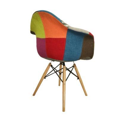 Factory Direct Colorful Spliced Dining Chair PP Fabric Chair with Beech Wood Legs