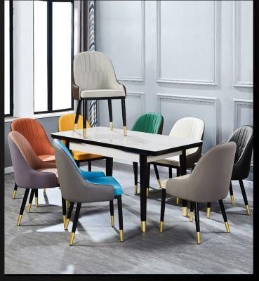 New Design Modern Luxury Fabric Leather Upholstered Restaurant Seat Armrest Dining Chair with Metal Legs