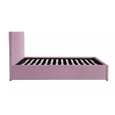 Wholesale Modern Furniture Fabric Slat Dormitory Room King Queen Double Frame Bed with Gas Lift Storage