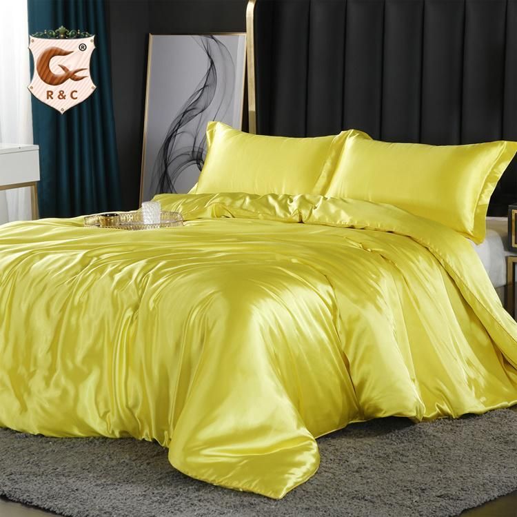 Bed in a Bag Home Textile Duvet Cover Solid 4 Piece Hotel Luxury Silky Satin Bed Sheet Bedding Set