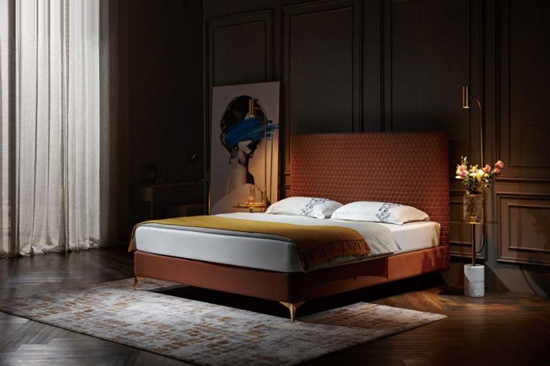 Modern Italian Brand Design Bedroom Furniture Fabric 1.5m 1.8m King Queen Size Bed Set Velvet Bed Frame Luxury Bed