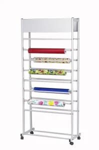 Hyx-A031A White Fabric Storage Display Rack with 8 Rolls, Double Sides Fabric Stand