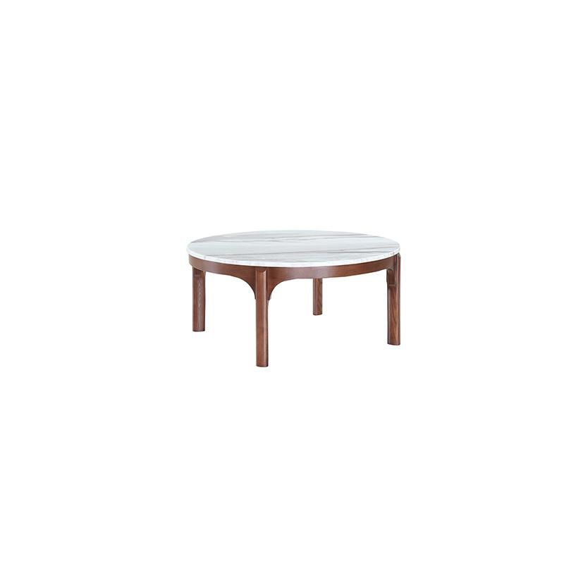 Hot Sale Modern Home Furniture Living Room Round Marble Top Walnut Solid Wood Frame Coffee Table Center Table