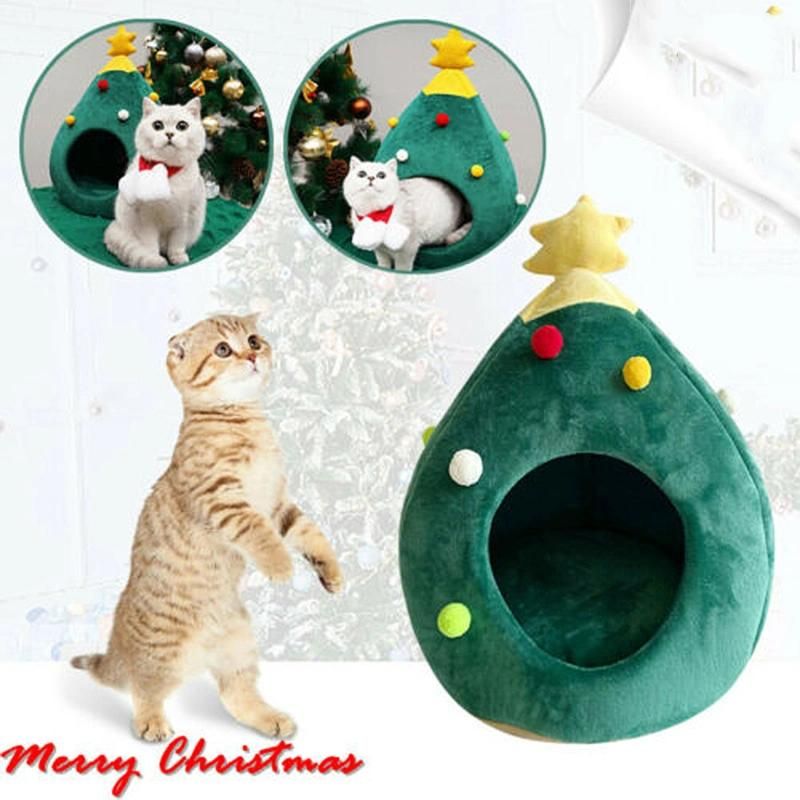 Christmas Cat Bed Self Warming with Mattress Puppy Cage Lounger Cute Pet House