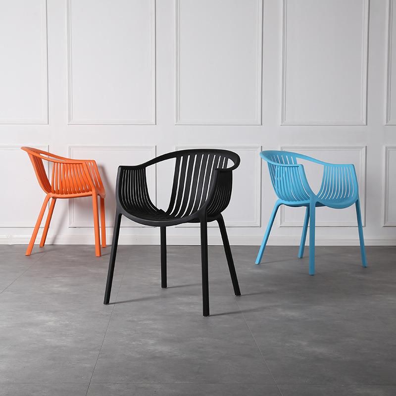 Modern Fashion Plastic Adult High Back Leisure Conference Reception Restaurant Training Stacking Plastic Dining Chair with Arms