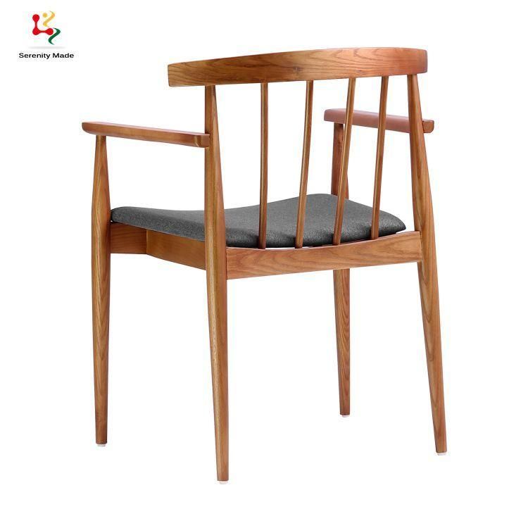 Commercial Furniture Vintage Style Fabric Cushion Wooden Dining Chair with Arm