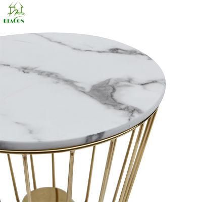 Luxury Marble Top Coffee Table with Rose Gold Upholstery for Living Room