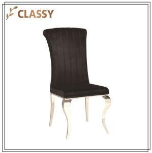 Silver Steel Cabriole Legs Fabric High Backrest Dining Chair
