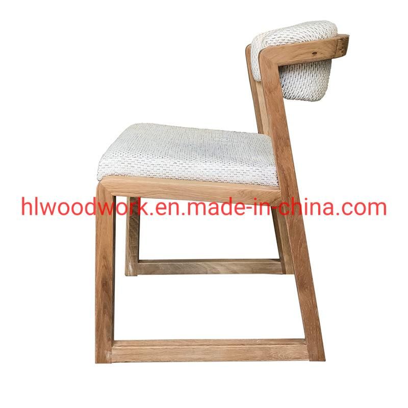 Dining Chair H Style Oak Wood Frame White Fabric Cushion