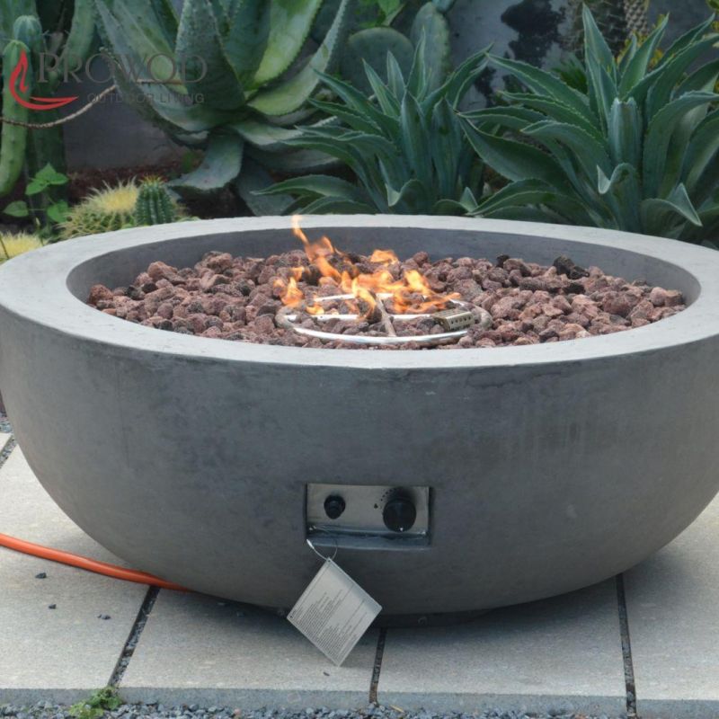 Natural Gas Round Gfrc Gas Fire Pits Morden Style Coffee Table Light Grey Smooth Surface