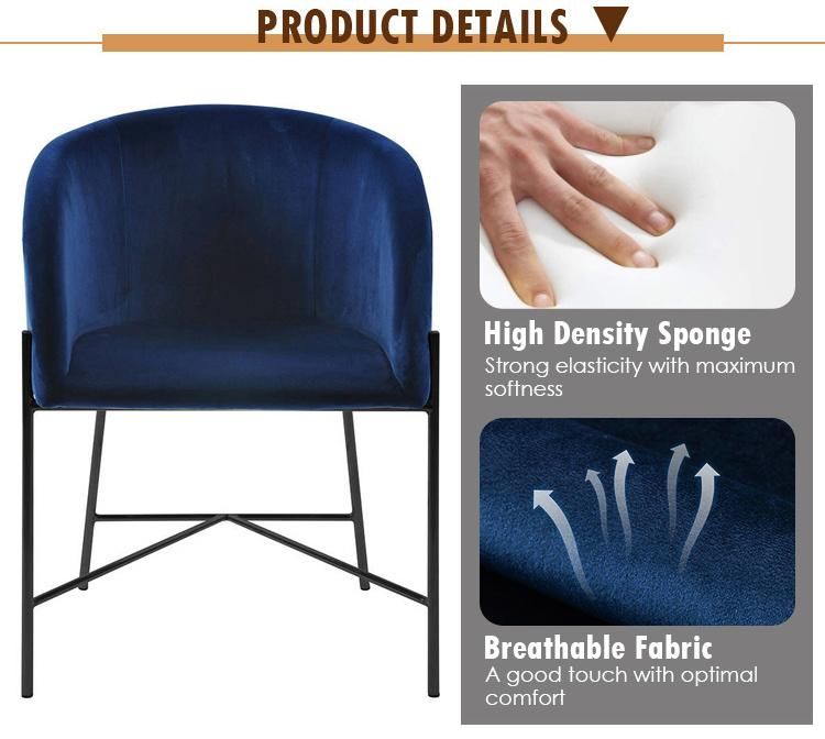 High Quality Simple Home Furniture Armchair Metal Leg Velvet Fabric Dining Chair