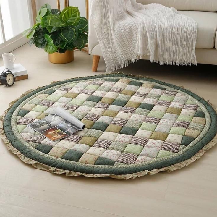 Four Seasons Cotton Handmade Patchwork Thickened Floor Mat Cotton Door Mat Foot Mat Crawling Mat Tatami Mat for Living Room