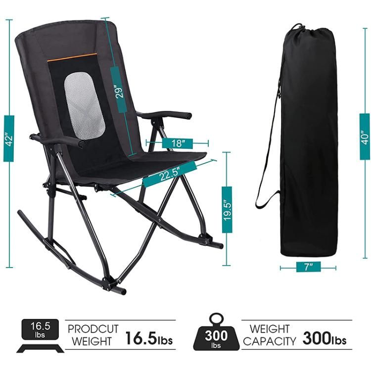 Portable Folding Camping Rocking Chair High Back Hard Armrest