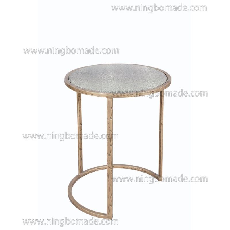 Modern New Design Hand Hammered Furniture Light Brass Forged Solid Iron Fog Luxurious Shagreen-Embossed Leather Nest Table