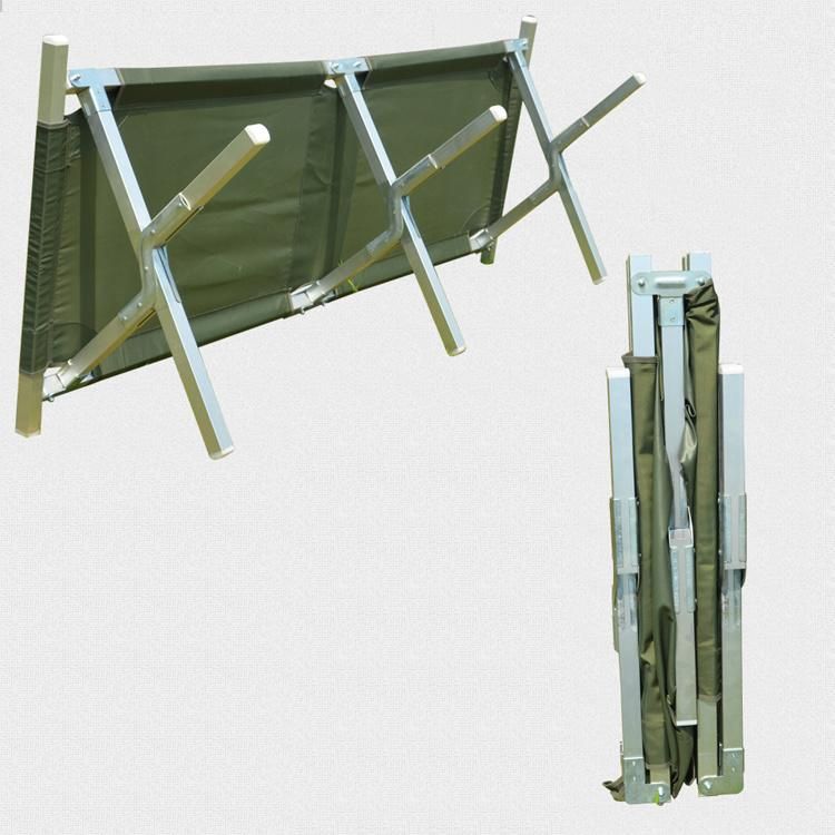 High Quality Army Green Steel Aluminum Travel Camping Equipment Military Style Cot Bed for Outdoor