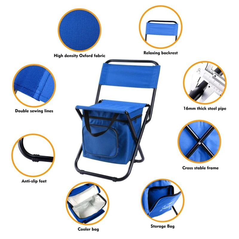 Camping Chair with Cooler Bag Compact Fishing Stool for Beach Outdoor Picnic