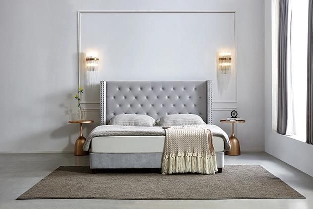 Premium Home Bedroom Furniture King Size Bed Frame Italian Fancy Velvet Upholstered Bed Set Luxury Modern Double Beds