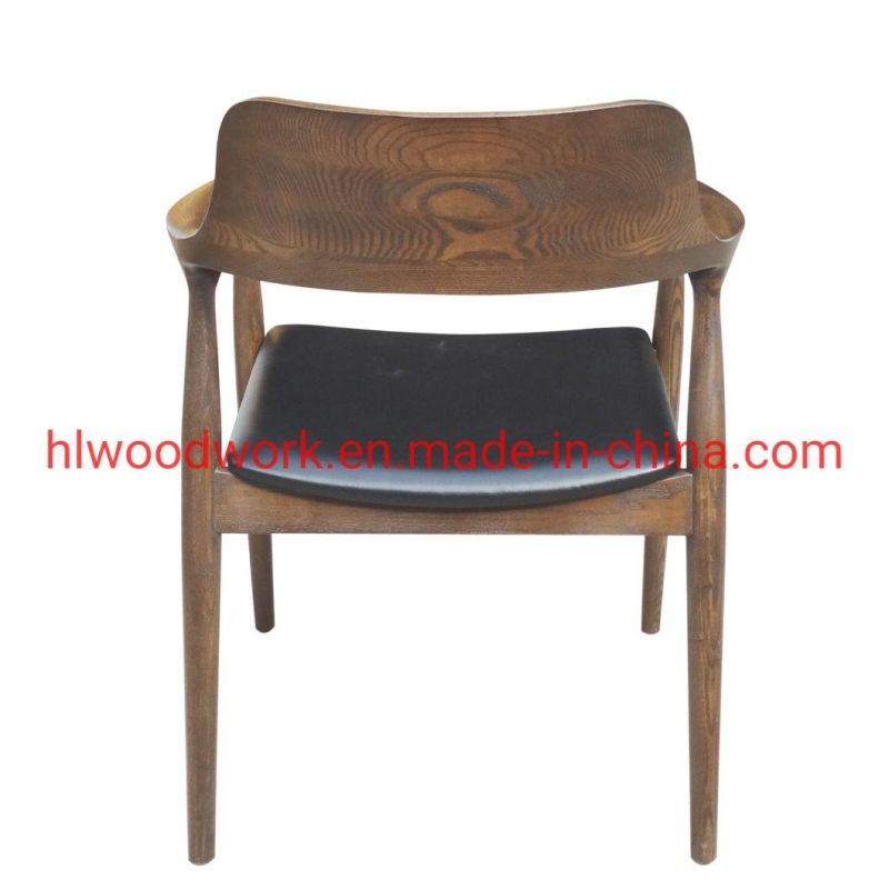 High Quality Hot Selling Modern Design Furniture Dining Chair Oak Wood Walnut Color Black PU Cushion Wooden Chair Hotel Furniture Hotel Armchair Dining Chair