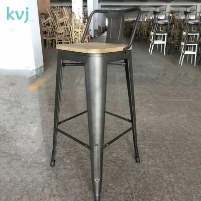 Kvj-7183 Industrial Tolix Bar Stool with Wooden Seat