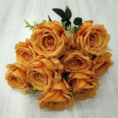 Decorative Silk Fabric Flowers 9 Heads Artificial Flowers Rose Wedding Bouquets for Sale