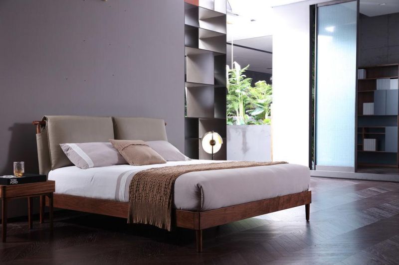 Latest Modern Simple Bed Room Furniture Bedroom Set Bed Frame Solid Wooden Double King Size Fabric Bed for Villa Hotel Apartment Furniture