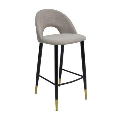 Modern Orange Dark Gray Color High Bar Stool Velvet Seat Bar Chair with Black Golden Legs