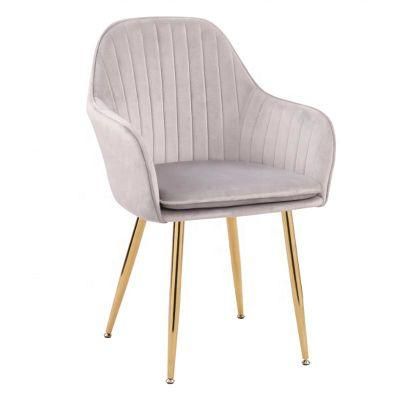 Luxury Design Fabric Pink Velvet Modern Dining Chairs with Golden Legs