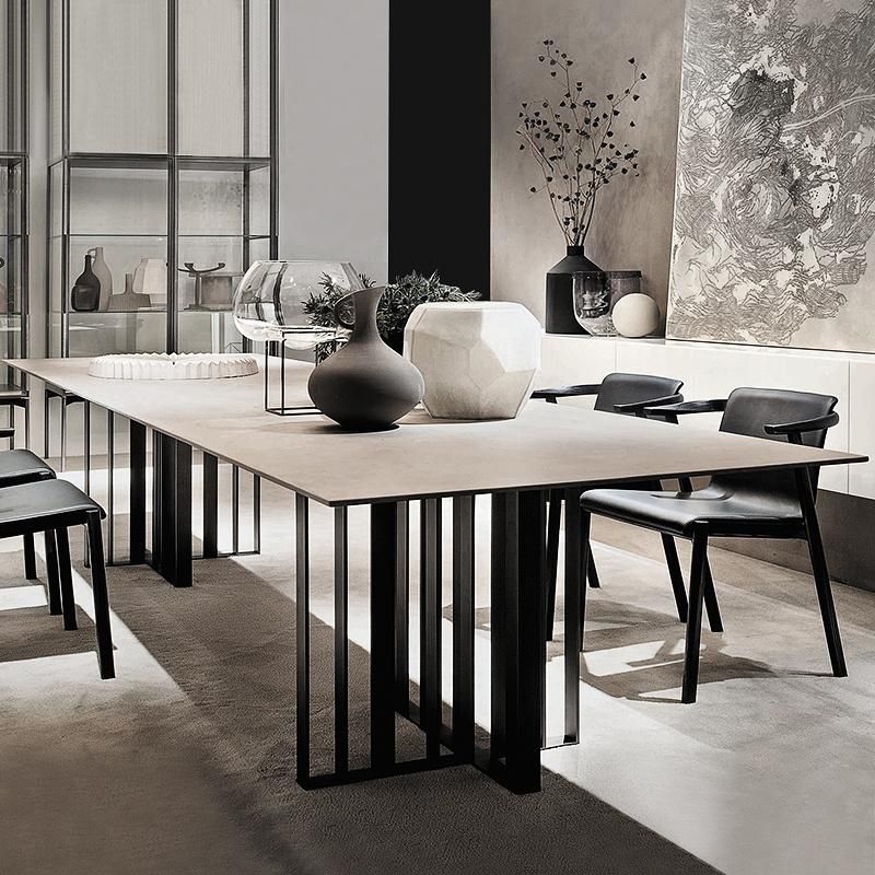 Modern Leisure Wooden Rivet Hairpin Industrial Fixed Dining Table Black