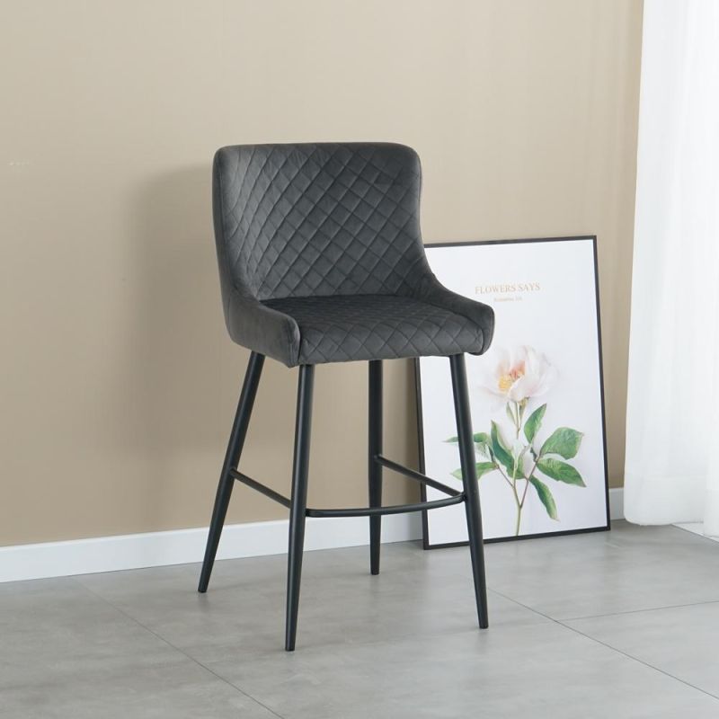 Modern Simple Style Grey High Bar Chair Restaurant Height Counter Velvet Fabric Bar Stool