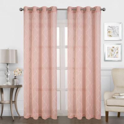 New Polyester Woven Jacquard Embroidery Pink Semi-Shaded Relief Decorative Furniture, Studio, Cafe Curtain Fabrics