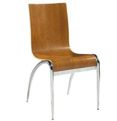 S Shape Veneer Plywood Back Seat Metal Chair