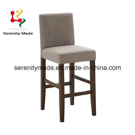 Modern Industrial Solid Wood Frame Linen Fabric Seat Bar Stool for Restaurant/Hotel