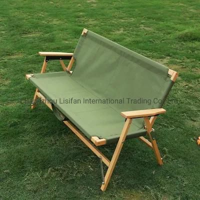 Oxford Fabric Beech Wood Camping Chair Bench for Double Person