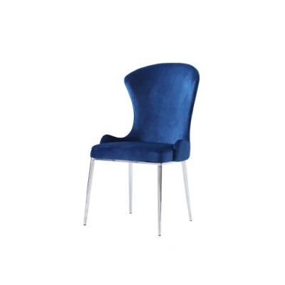 Modern Stainless Steel Leg Home Living Room Furniture Set Velvet Blue Fabric Leather Dining Chair