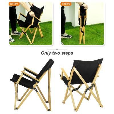 China Factory Outdoor Furniture Luxury Low Beach Folding Foldable Camping Chair Wood with Armrest