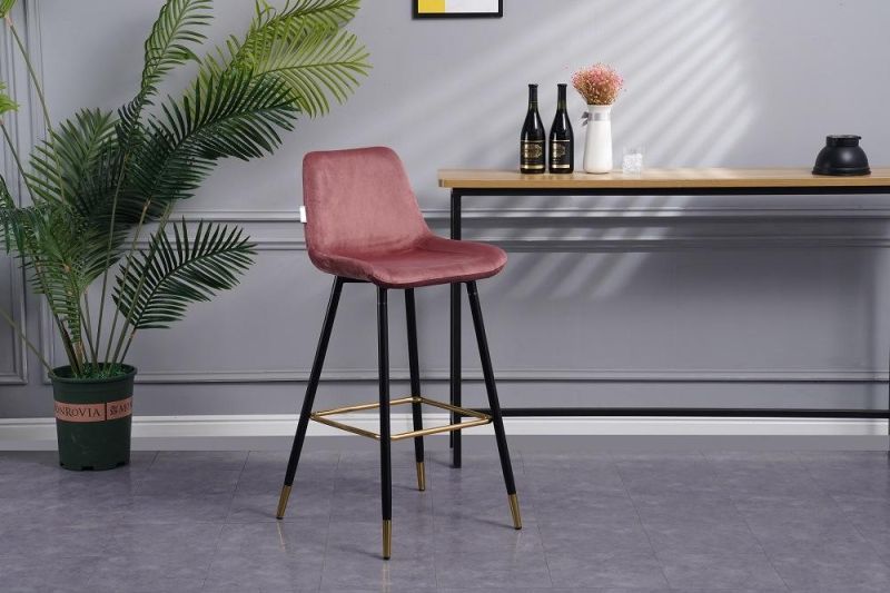 High Quality Gold Metal Leg Velvet Bar Chair with Industrial Bar Stool