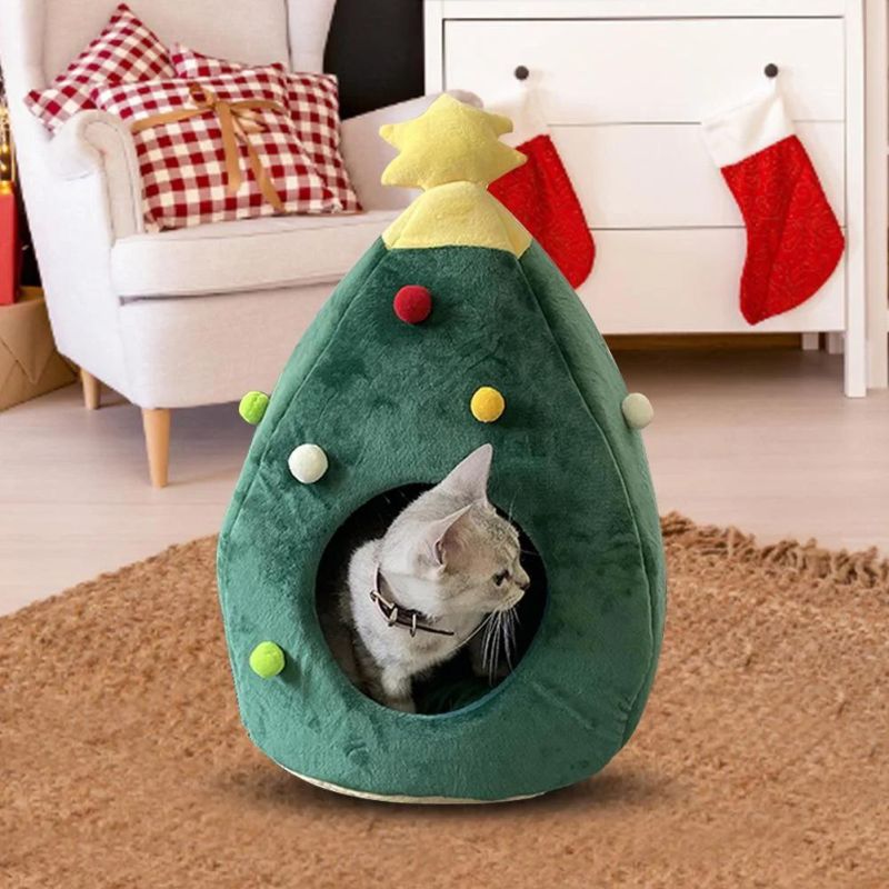 Christmas Cat Bed Self Warming with Mattress Puppy Cage Lounger Cute Pet House