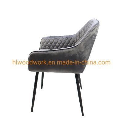 Antique Upholstered Dining Chairs with Arms Modern Fabric Dining Room Furniture Luxury Velvet Blue Nordic Stainless Steel Restaurant Chair