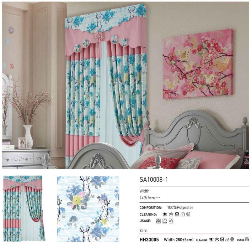Kids Bedroom Navy Blue Print Fabric Upholstery Sheer Curtain