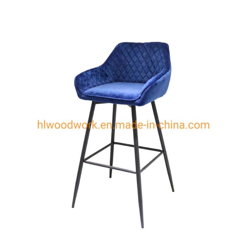 Luxury Type Back Design Coffee Dessert Shop Breakfast Kitchen Bar Stool High Chair with Install Non-Slip Mute Foot Fabric Bar Chairs Metal, Bar Stools