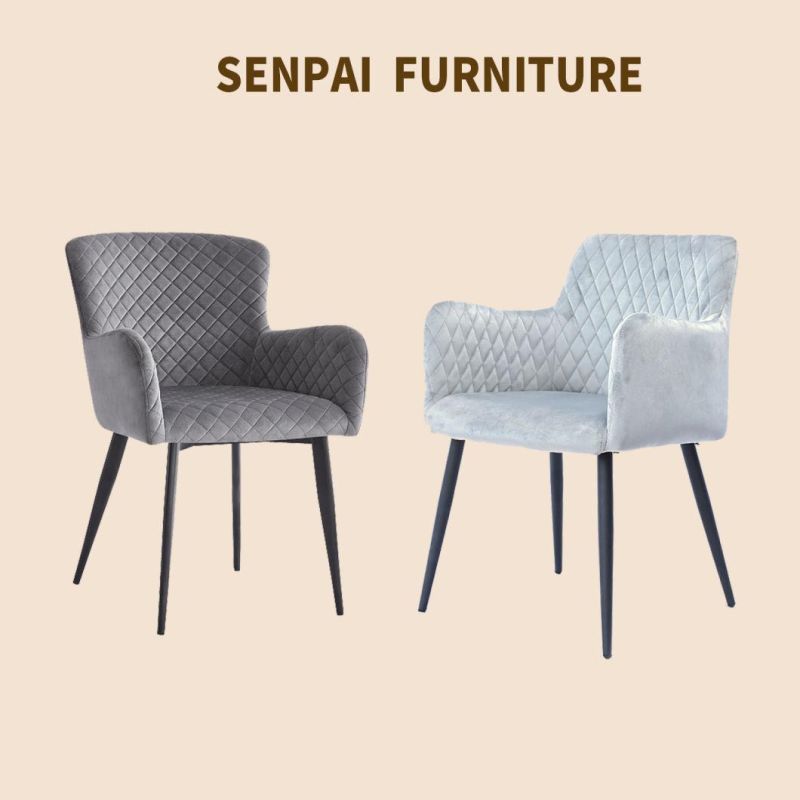 Modern Design Home Cafe Hotel Furniture Sofa Chair Velvet Fabric Back and Seat Steel Dining Chair for Garden