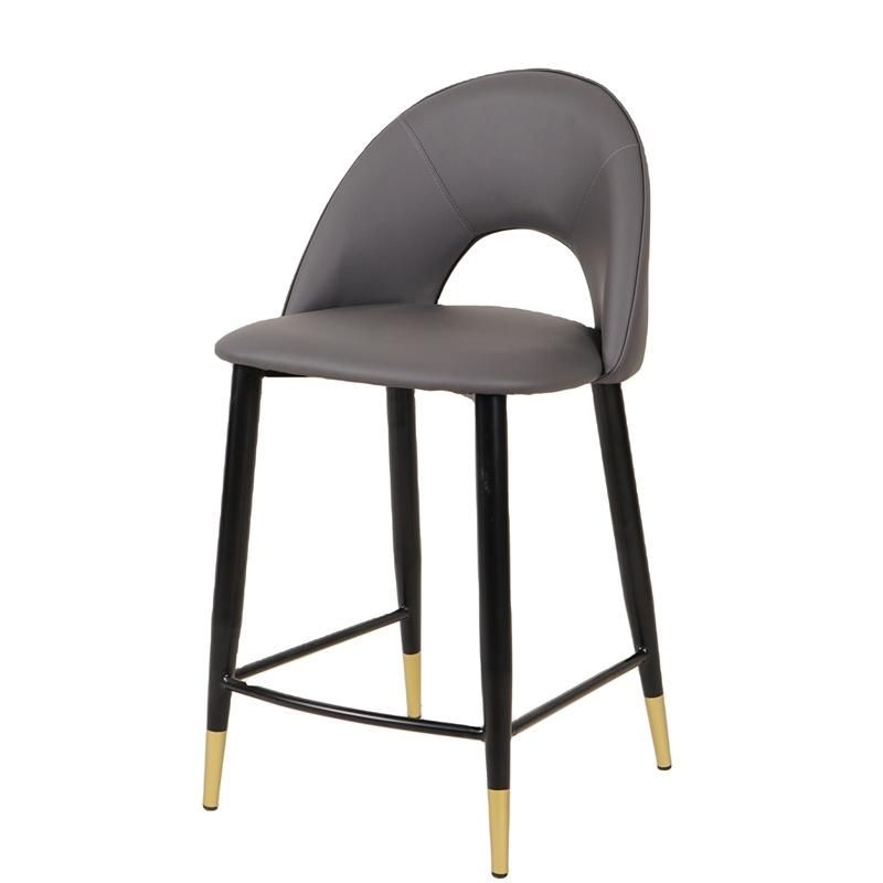 Modern Orange Dark Gray Color High Bar Stool Velvet Seat Bar Chair with Black Golden Legs