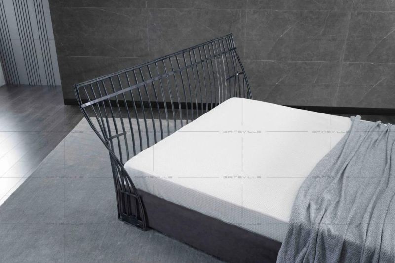 Hot Sale Upholstered King Size Bed Modern Bedroom Furniture Sets with Steel Bedhead