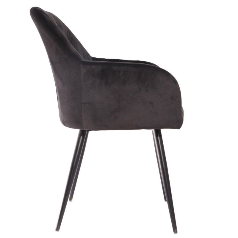 Hot Sale Modern Home Furniture Iron Legs Dining Chair Black Velvet Fabric Chair for Dining Room