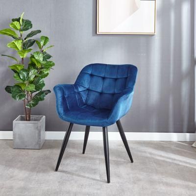 Dining Room Furniture Nordic Black Leg Restaurant Chair Upholstery Arm Fabric Modern Blue Velvet Dining Chairs