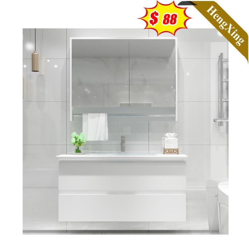 Wall Mounted Bathroom Vanity Cabinet with Modern Hard Wood and Glass Square Mirror