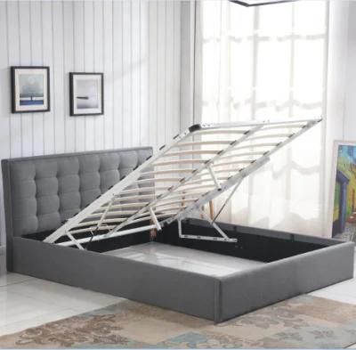 Bedroom Furniture Gas Lift up Storage Gray Fabric Single Double Queen King Size Bed Frame Storage Beds