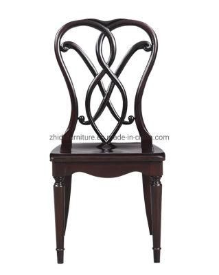 Flower Pattern Back Solid Wood Walnut Black Home Dining Chair