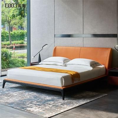 Real Leather Modern Design Solid Wood Bed Living Room Furniture Home Use Bed