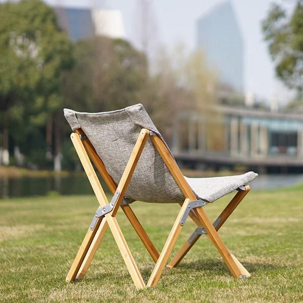 Outdoor High Back Wood Imitated Linen Fabric Folding Butterfly Chair Portable Camping Travel Moon Chair